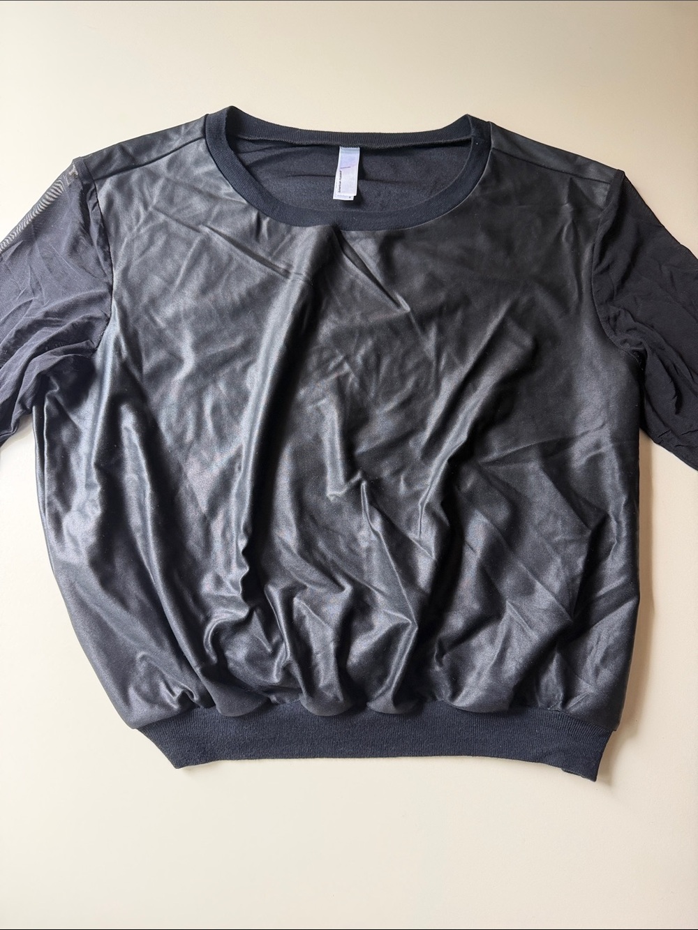 American Apparel Faux Leather Sheer Long Sleeve Top in Black